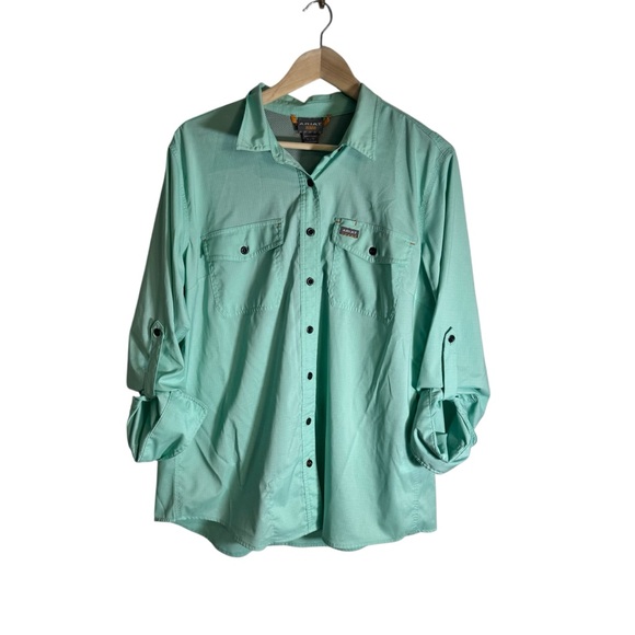 Ariat Women's Rebar Made Tough Venttek Workwear Button Down Shirt Teal Size XL - Picture 4 of 7
